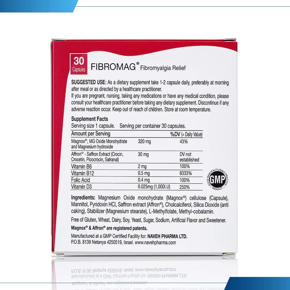 NAVEH PHARMA FIBROMAG - Fibromyalgia Pain and Fatigue Relief Supplements Natural Fast-Acting Extended Release Fibromyalgia & Arthritis Support for Muscle Aches, Exhaustion (30 caps)