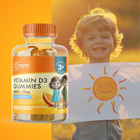 Kids Vitamin D Gummies by Sunshine Nutrition - MEGA Pack Vitamin D3 400IU Orange Flavour Gummy (Pack of 120)