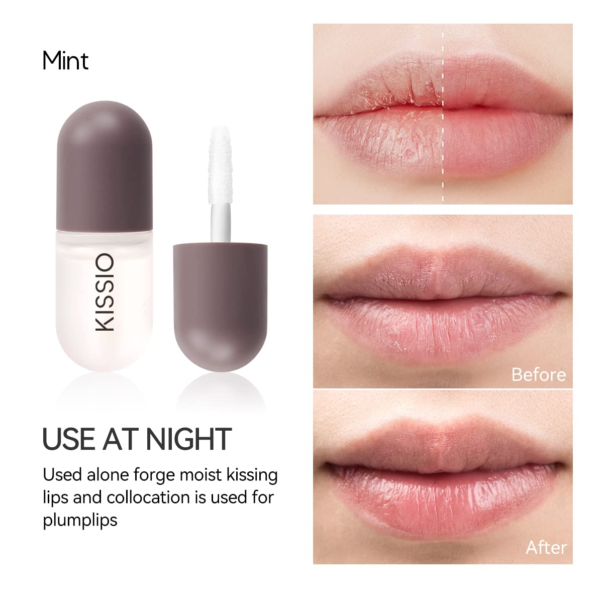 KISSIO Lip Plumper Set,Natural Lip Plumper,Lip Care, Lip Plumper Gloss,Lip Moisturizing Beautiful,Day Ues And Night Use Set,Clear, 2pcs