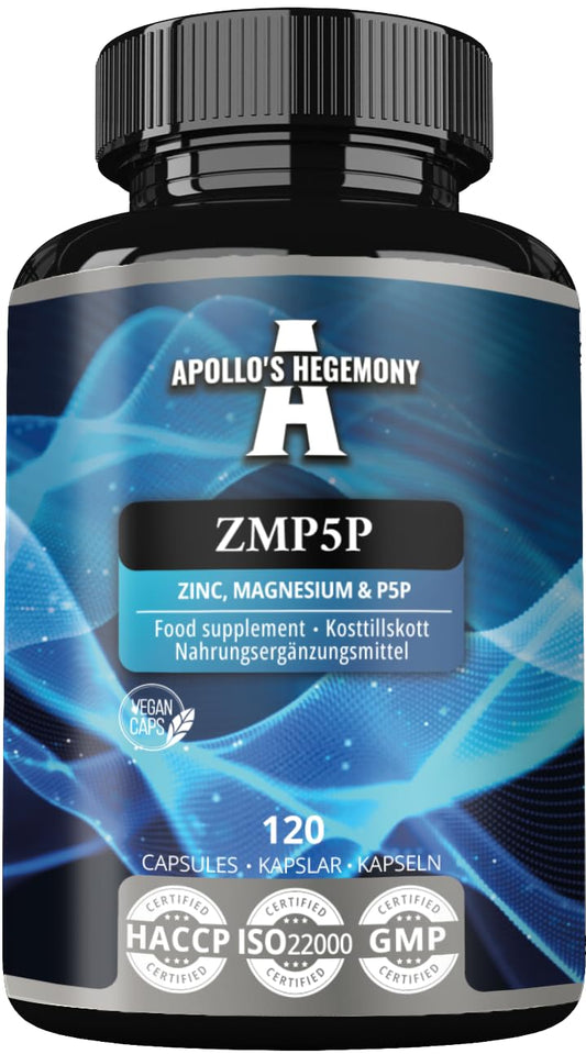 ZMP5P 375 mg per Portion - Magnesium, Zinc, Vitamin B6 in Chelated Form - 120 Vegan Capsules - 40 Day Supply - for Enhanced Health and Wellness - by Apollo’s Hegemony