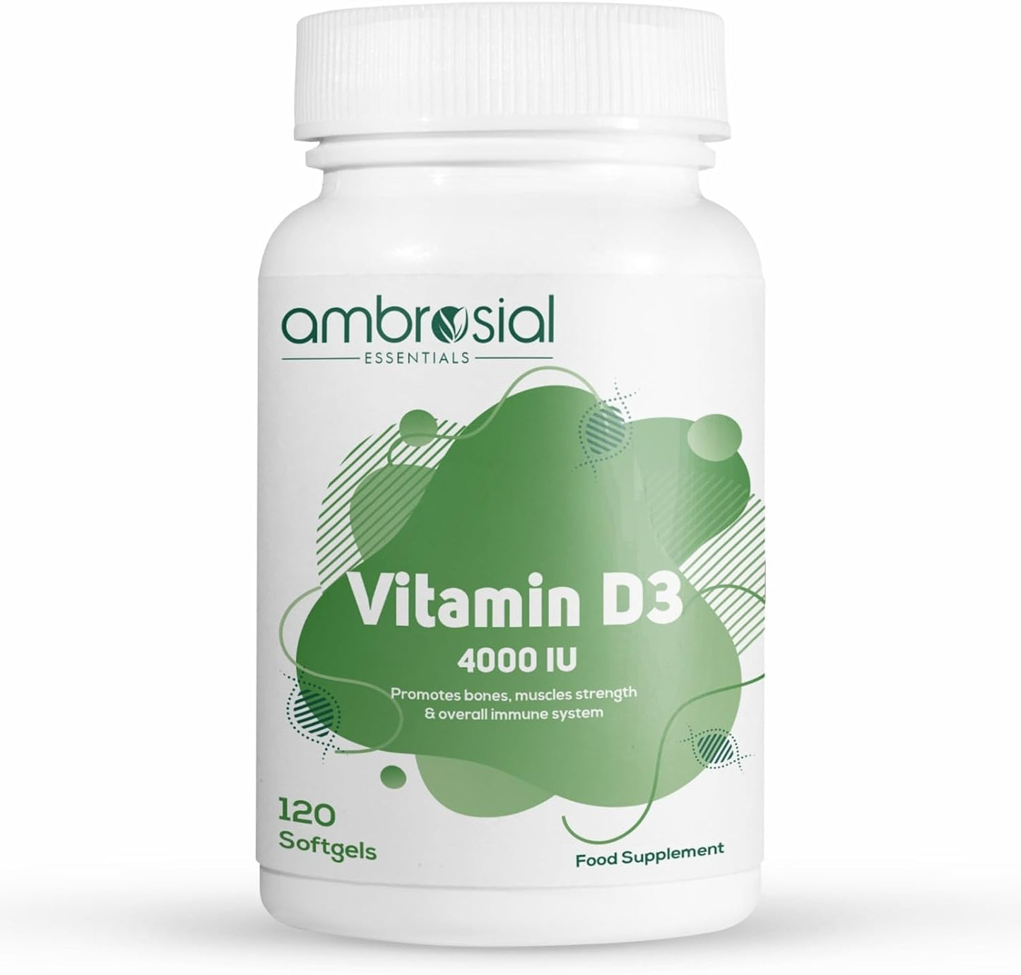 AMBROSIAL Ambrosial Vitamin D3 4000 IU (100 mcg) Softgel - High Strength Vitamin D Supplement | Gluten Free | Supports Immune System, Healthy Bones & Teeth | Vitamin D 4000iu | Pack of 1-120 Softgels