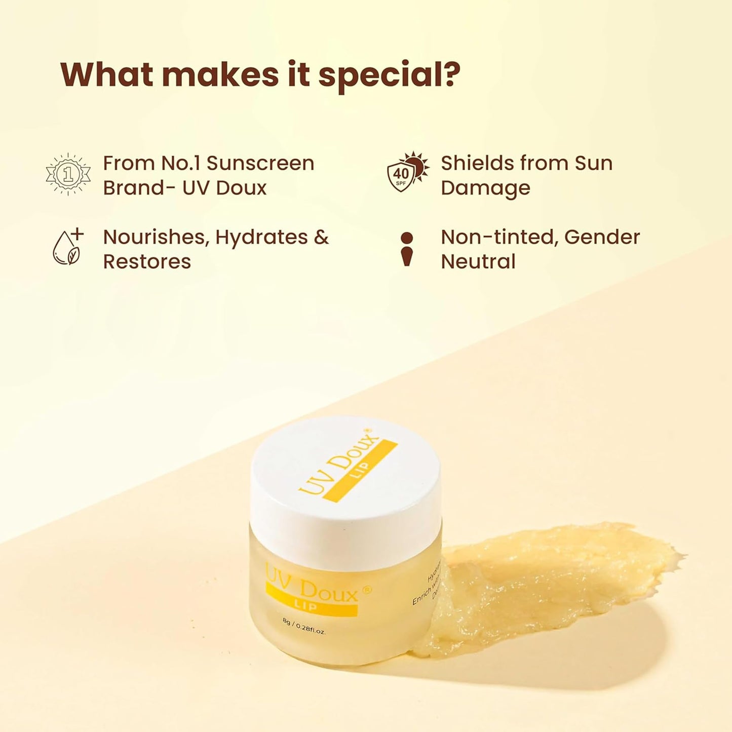 Brinton UV Doux Lip Balm SPF40 | Hydrates and Protects Lips with Almond Oil, Olive Oil and Vitamin E