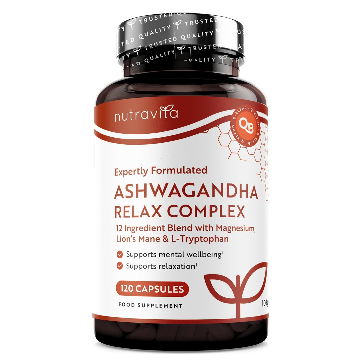 Ashwagandha Relax Complex - Enhanced with Magnesium, Lion's Mane & L-Tryptophan - 120 Capsules - Nutravita