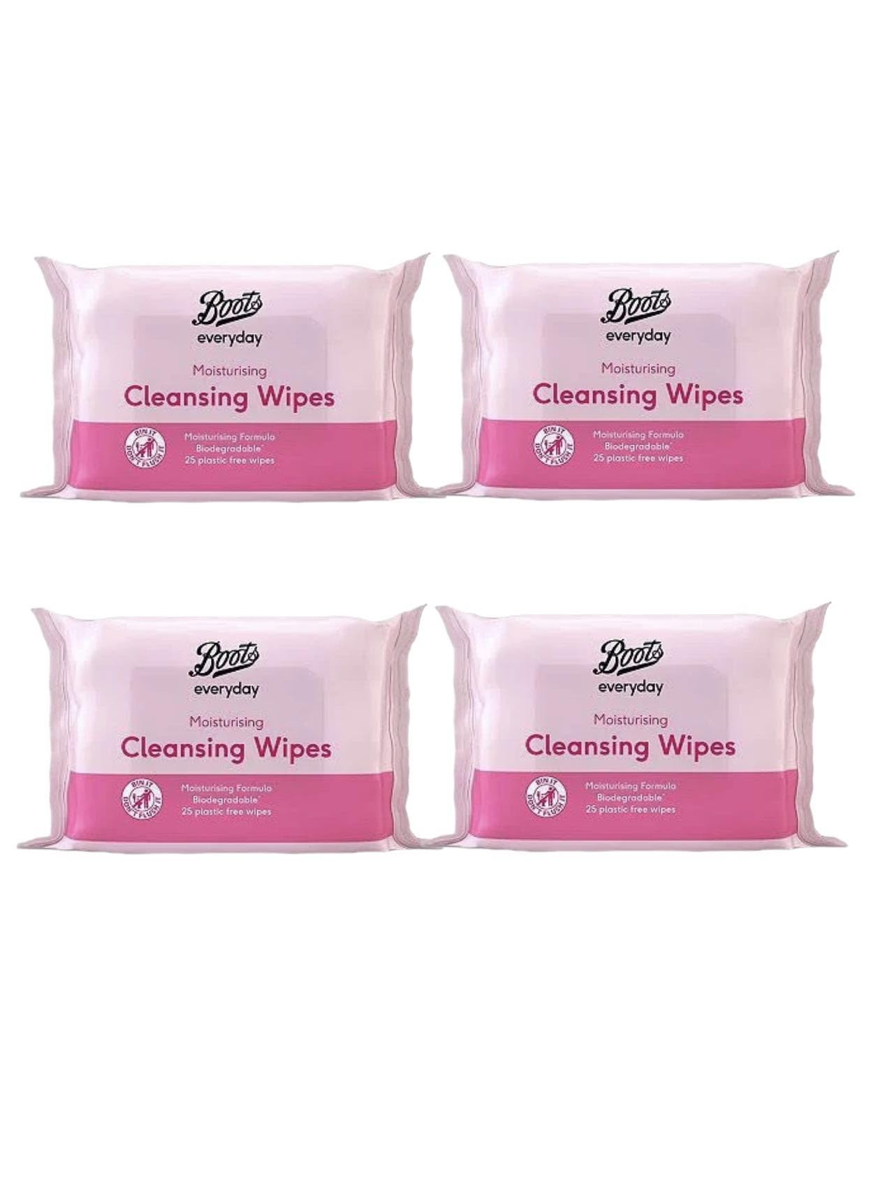 Boots - Boots Everyday Moisturising Cleansing Wipes | Moisturising Formula | 25 Plastic Free Wipes per Pack [4 PACK]