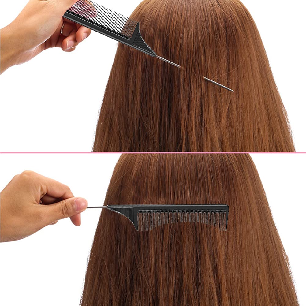 CCLKHY Pin Tail Comb, Rat Tail Combs, Black Carbon Fiber Parting Combs, Anti Static, Teasing Comb for Styling of All Hair Types