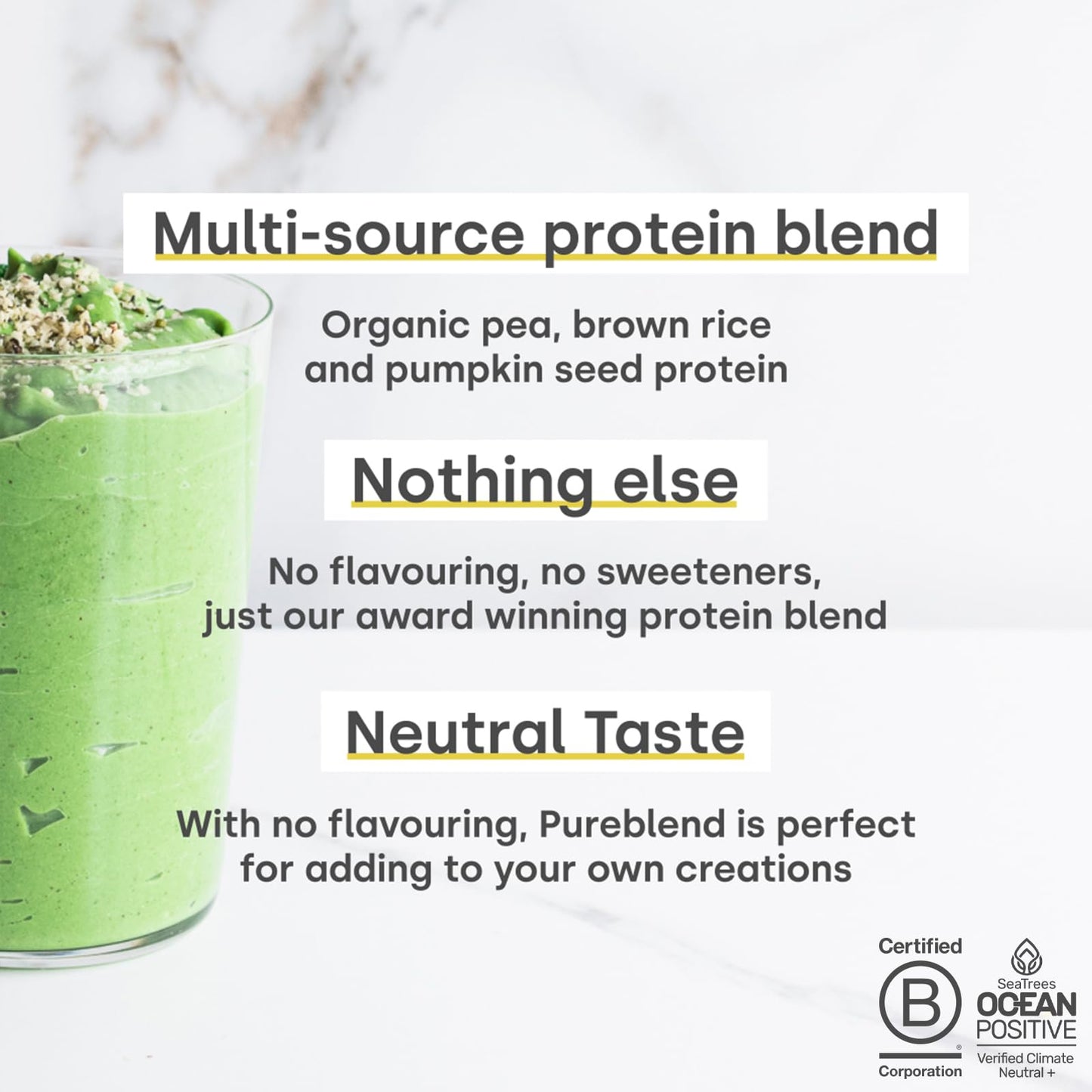 Form Pureblend Protein - Unflavoured and Unsweetened Vegan Protein Powder - 15g of Plant Based Protein per Serving. Perfect for Your Smoothies, Cooking and Baking.