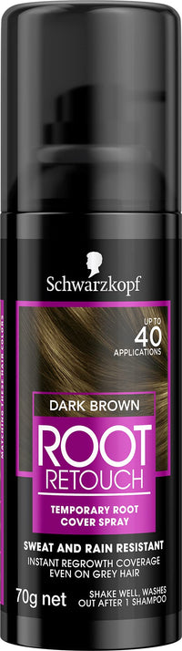 Schwarzkopf Root Retouch, Vegan, Temporary Dye Instant Brunette Hair Root Concealer, Grey Coverage, 40 Applications, 1 Wash, Dark Brown, 120ml,