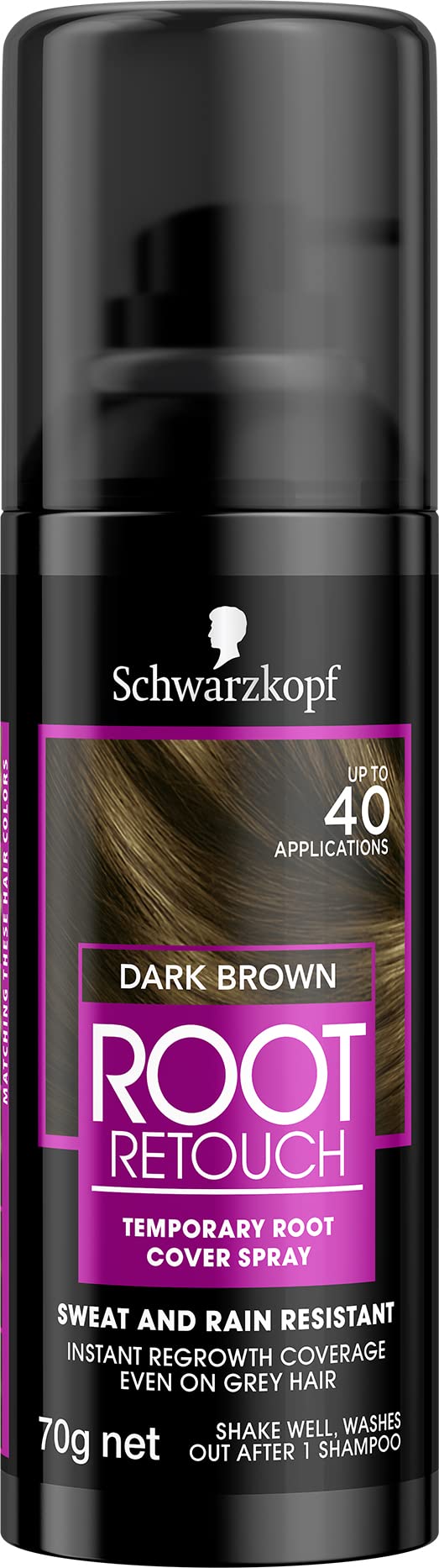 Schwarzkopf Root Retouch, Vegan, Temporary Dye Instant Brunette Hair Root Concealer, Grey Coverage, 40 Applications, 1 Wash, Dark Brown, 120ml,