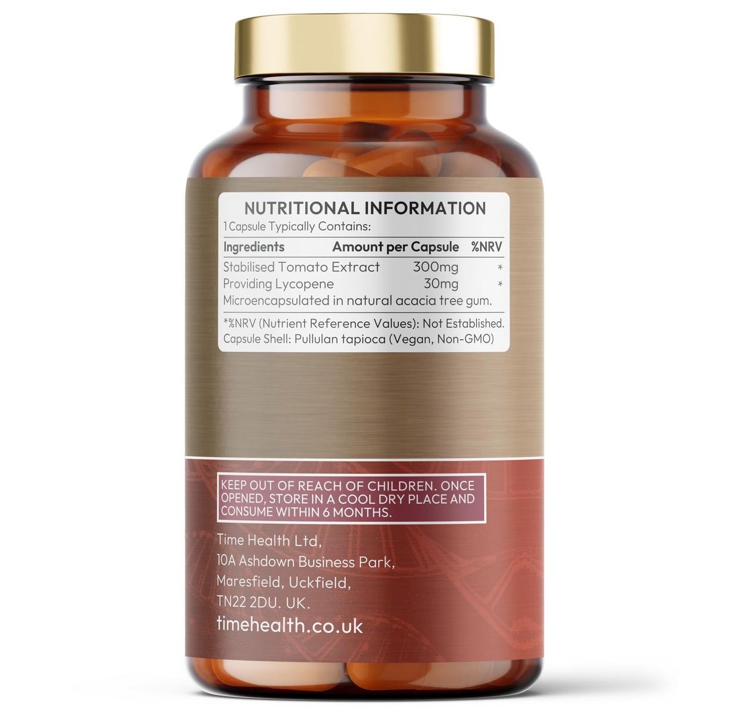 Time Health Lycopene – 30mg per Capsule – Stabilized, Microencapsulated Formula – Tomato Extract – Vegan – Zero Additives (120 Capsules)