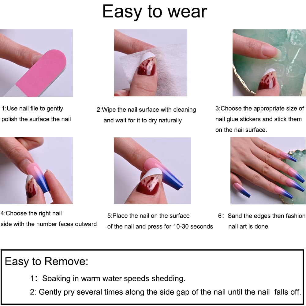 Albiuev 24PCS Short False Nails with Glue Stickers,Almond Full Cover Acrylic Press on Nails no Glue, White Simple Flower French Fake Nails for Women and Girls Nail Art.