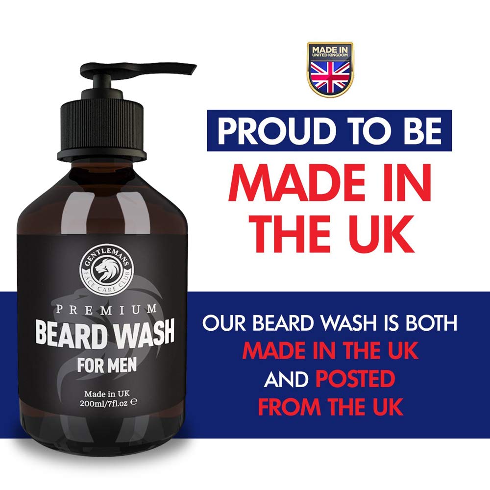 Gentlemans Face Care Club Beard Shampoo - Vegan Friendly Beard Wash & Conditioner For Men - Gently Nourish + Boost Growth With 200ml Organic Beard Softener For Men