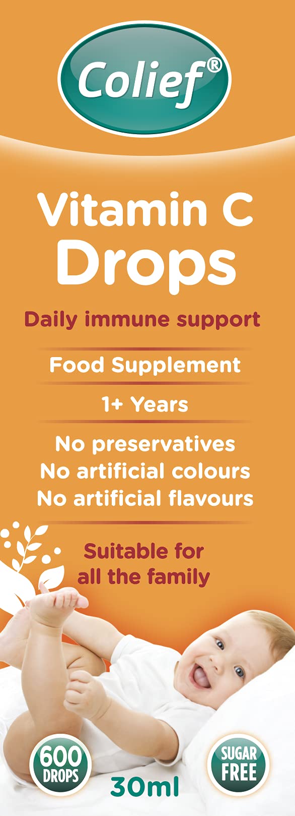 Colief - Vitamin C Drops - Daily Immune Support for Infants Age +1 - Diary, Gluten and Preservative Free - Supports Development of Healthy Bones and Teeth - 600 Drops