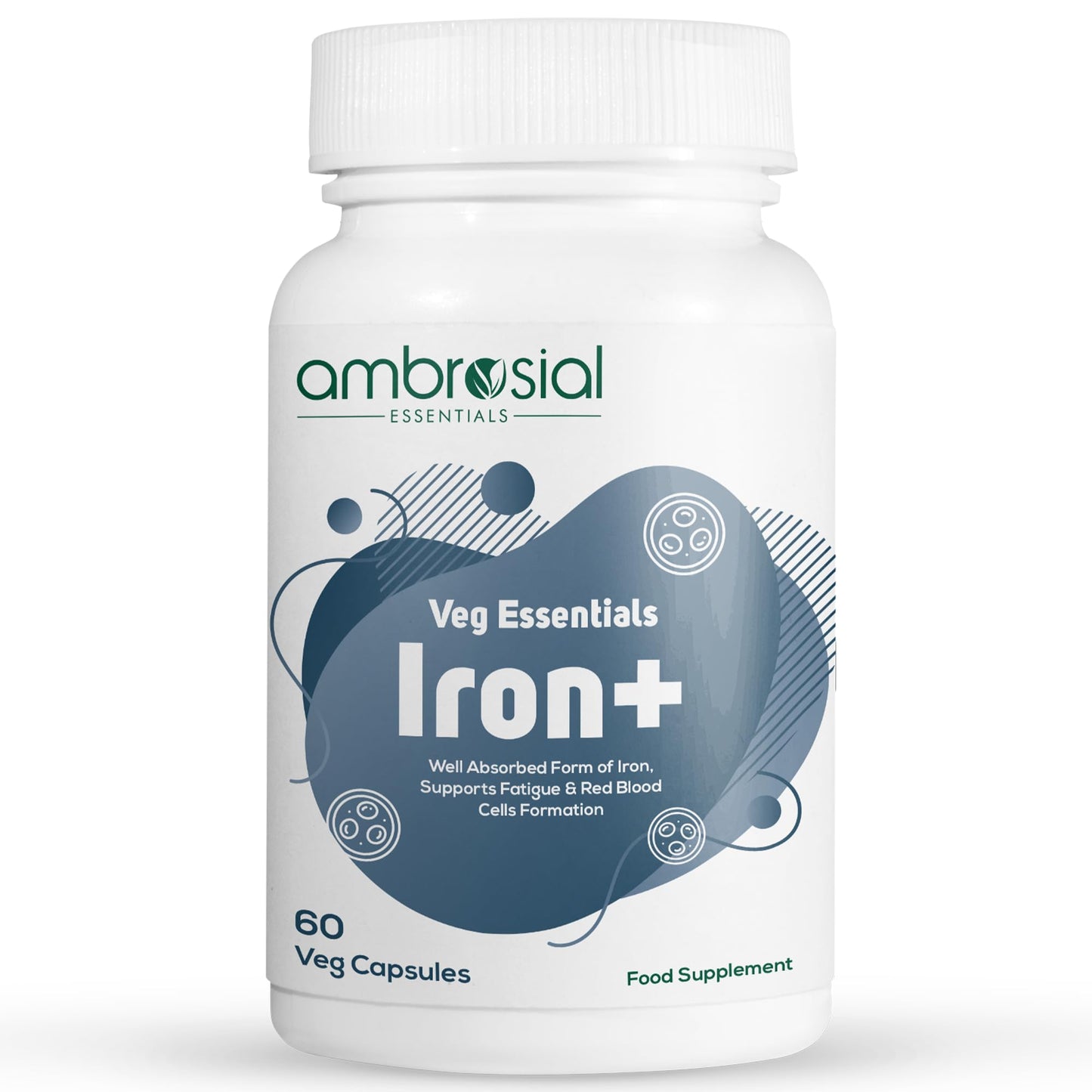 AMBROSIAL Ambrosial Iron Capsules 25mg - High Strength Iron Supplements for Women & Men - Blood Support for Tiredness & Fatigue - Non-Constipating, Enhanced Absorption - Vegan, Gluten Free - 60 Iron Capsules