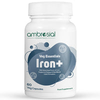 AMBROSIAL Ambrosial Iron Capsules 25mg - High Strength Iron Supplements for Women & Men - Blood Support for Tiredness & Fatigue - Non-Constipating, Enhanced Absorption - Vegan, Gluten Free - 60 Iron Capsules
