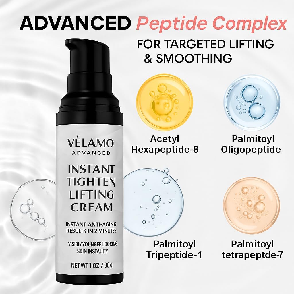 VELAMO ADVANCED Instant Eye & Face Lift Cream: Rapid Under Eye Bags Wrinkles Smile Lines Forehead Lines Remover - Temporary Firming & Tightening Treatment in 2 Minutes, 30g