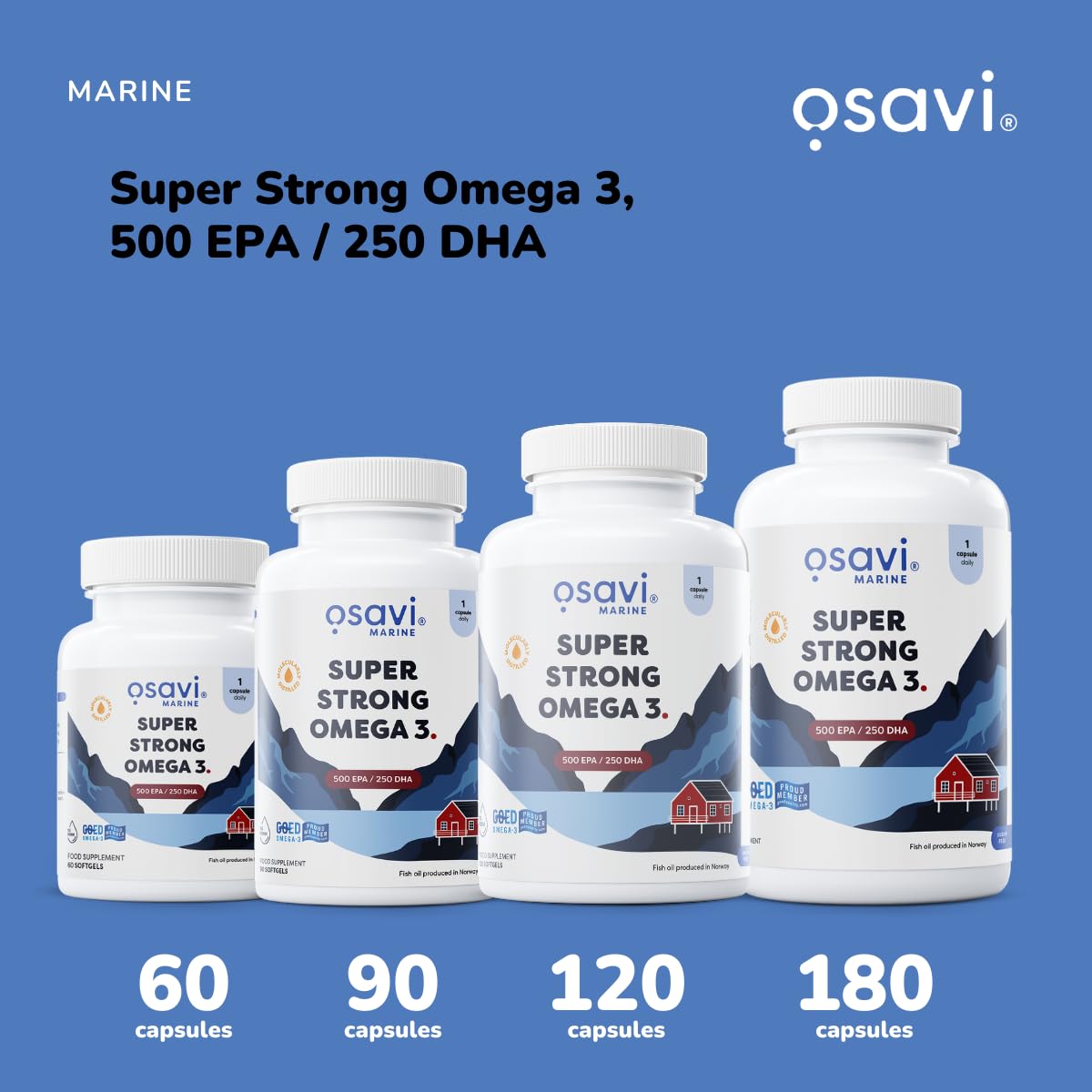 OSAVI Osavi Super Strong Omega–3 500 EPA / 250 DHA – 180 Softgels | Concentrated Omega–3 from Pelagic Fish | Supports Heart Health, Brain Function, and Vision | Highly Purified with Molecular Distillation