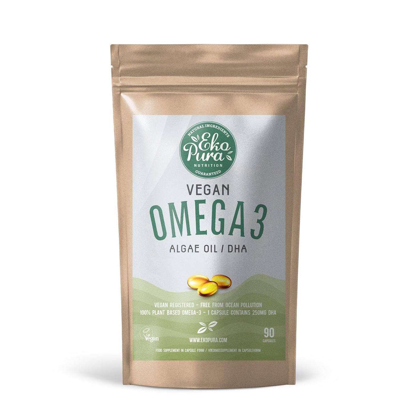 Ekopura Vegan Omega 3 Algae Oil 90 Capsules (250mg) | 250mg DHA Per Capsule | Support Brain & Eye | GMO-Free | Plant-Based Alternative to Fish Oils | 3 Months Supply (1 Capsule per Day)