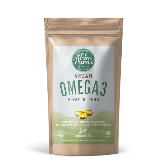 Ekopura Vegan Omega 3 Algae Oil 90 Capsules (250mg) | 250mg DHA Per Capsule | Support Brain & Eye | GMO-Free | Plant-Based Alternative to Fish Oils | 3 Months Supply (1 Capsule per Day)