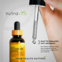 Vitamin D3 Drops 60ml (2000 Drops) – Vitamin D 1000IU per Drop – Flexible Dose of Liquid Vitamin D Supplement – Supports Normal Bones, Immune System & Calcium Absorption - Made by Nutravita