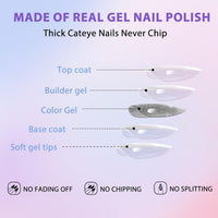 Purple Chrome Cat Eye False Nails Almond, SXVME Glitter Press on Nails Medium Almond, Sparkly Glass Full Cover Stiletto Fake Nails for Women Daily Wear, 24 Pcs