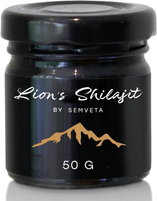 Altai Shilajit Resin - 50g - Infused with Lion's Mane Mushroom - Cold Filtered Shilajit Nutrient Resin - 6 Months Supply, Vitality & Mental Clarity - Boosting Focus with Lions Mane Shilajit