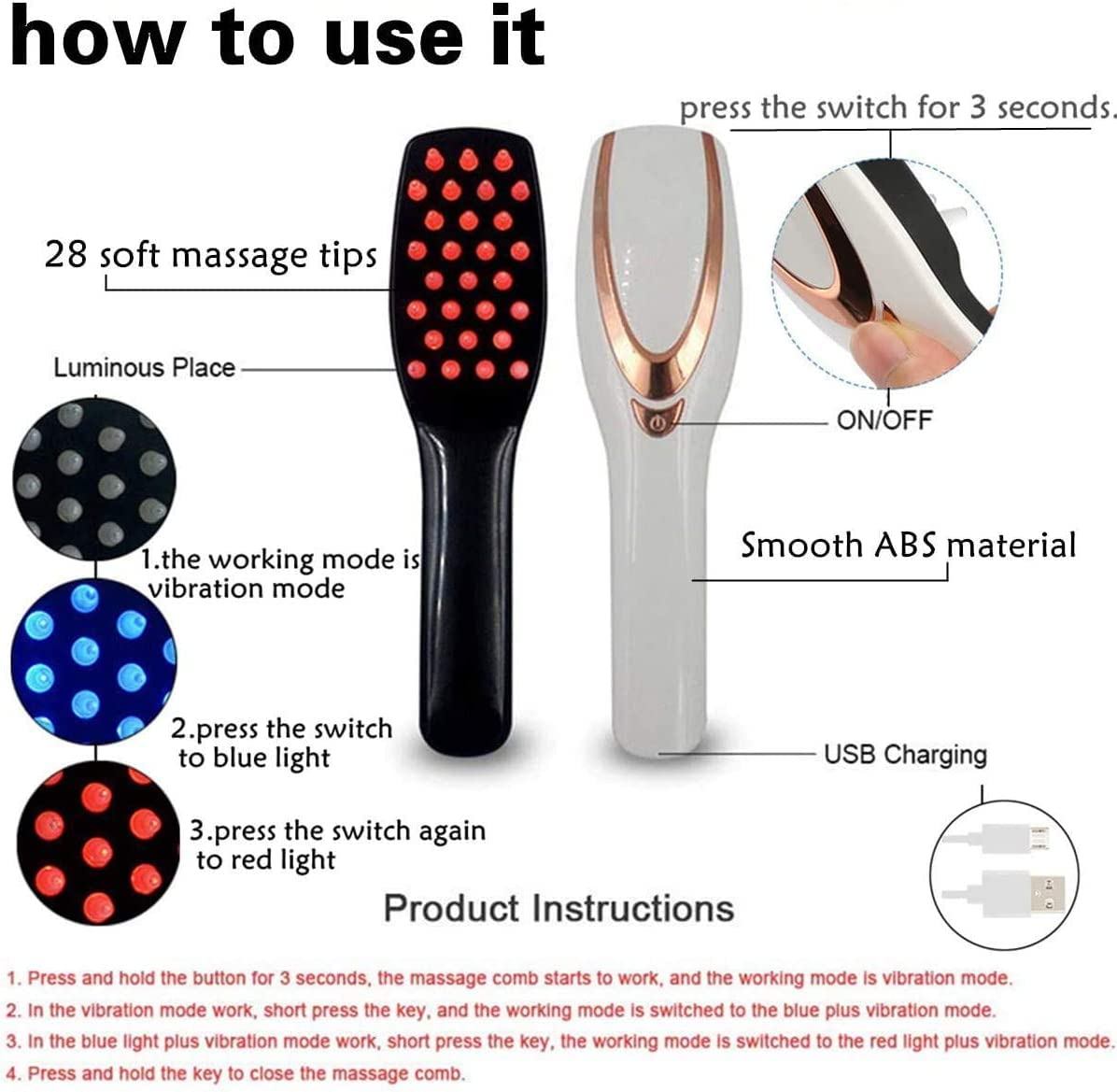MO-UK Thanksgiving Gifts Phototherapy Scalp Massager Comb for Hair Growth,Hair Regrowth Brush for Him Gifts,Anti Hair Loss Head Care Electric Massage Comb Brush with USB Rechargeable