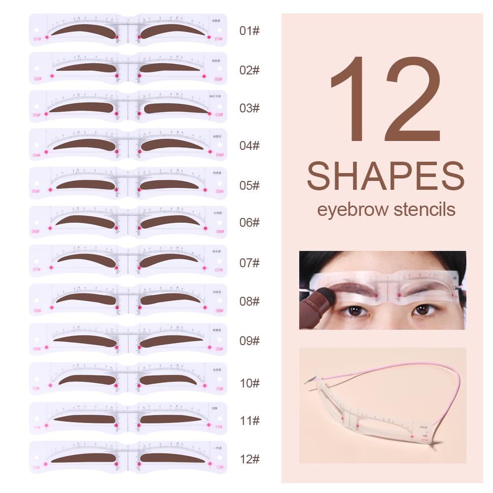 GL-Turelifes Eyebrow Stencil Set, Eyebrow Stamp Powder Kit with 12 Eyebrow Shape Brow Stencils, 2 Elastic Cord &2 Brow Brush, Eye Brow Stamp Kit Long Lasting Natural Look (#1 Blonde)