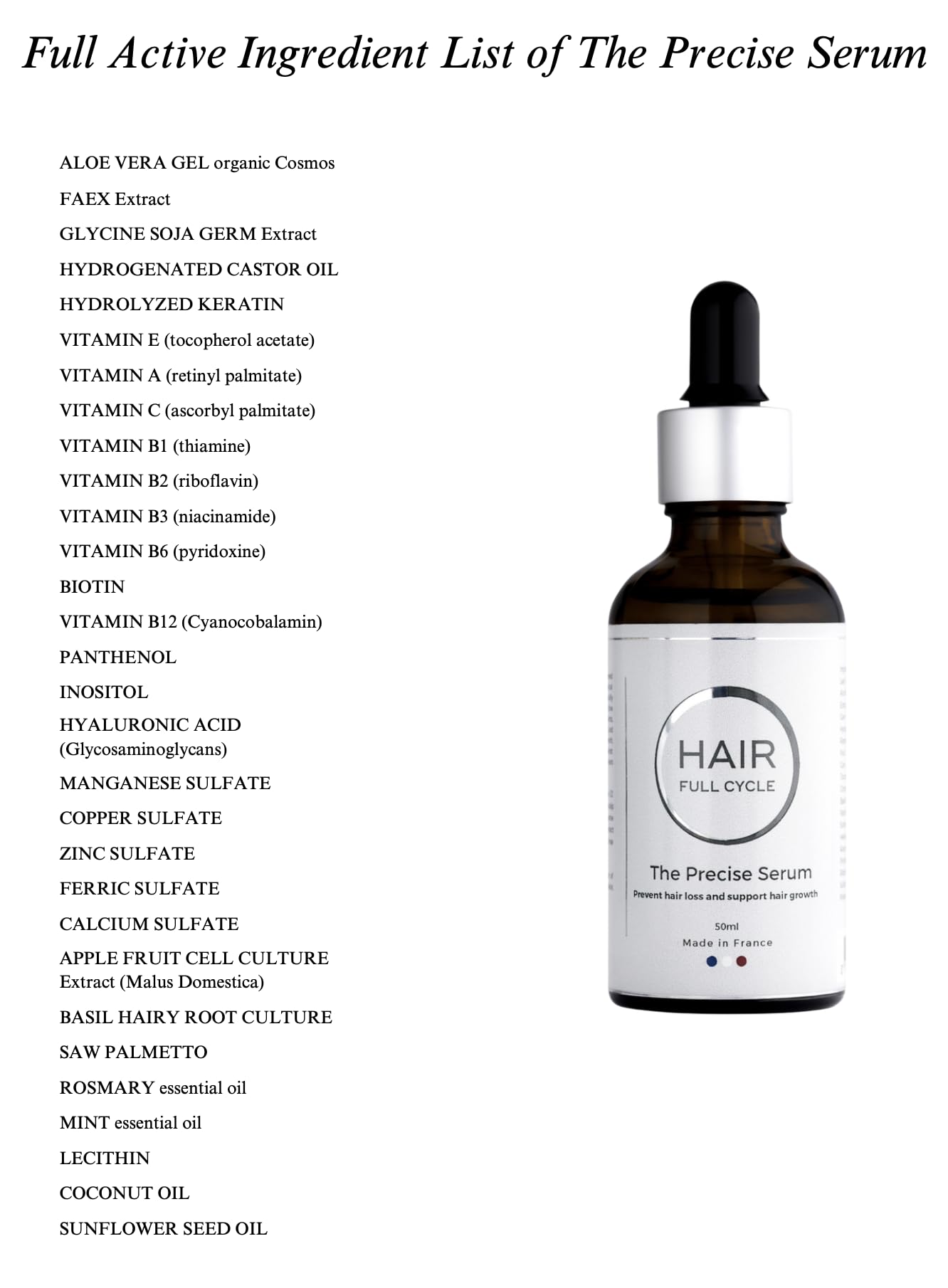 Hair Full Cycle The Precise Serum | With 35 active ingredients that combine antioxidants, vitamins, malus domestica stem cells and plant extracts to promote hair growth and protect against hair loss | Pending patent.