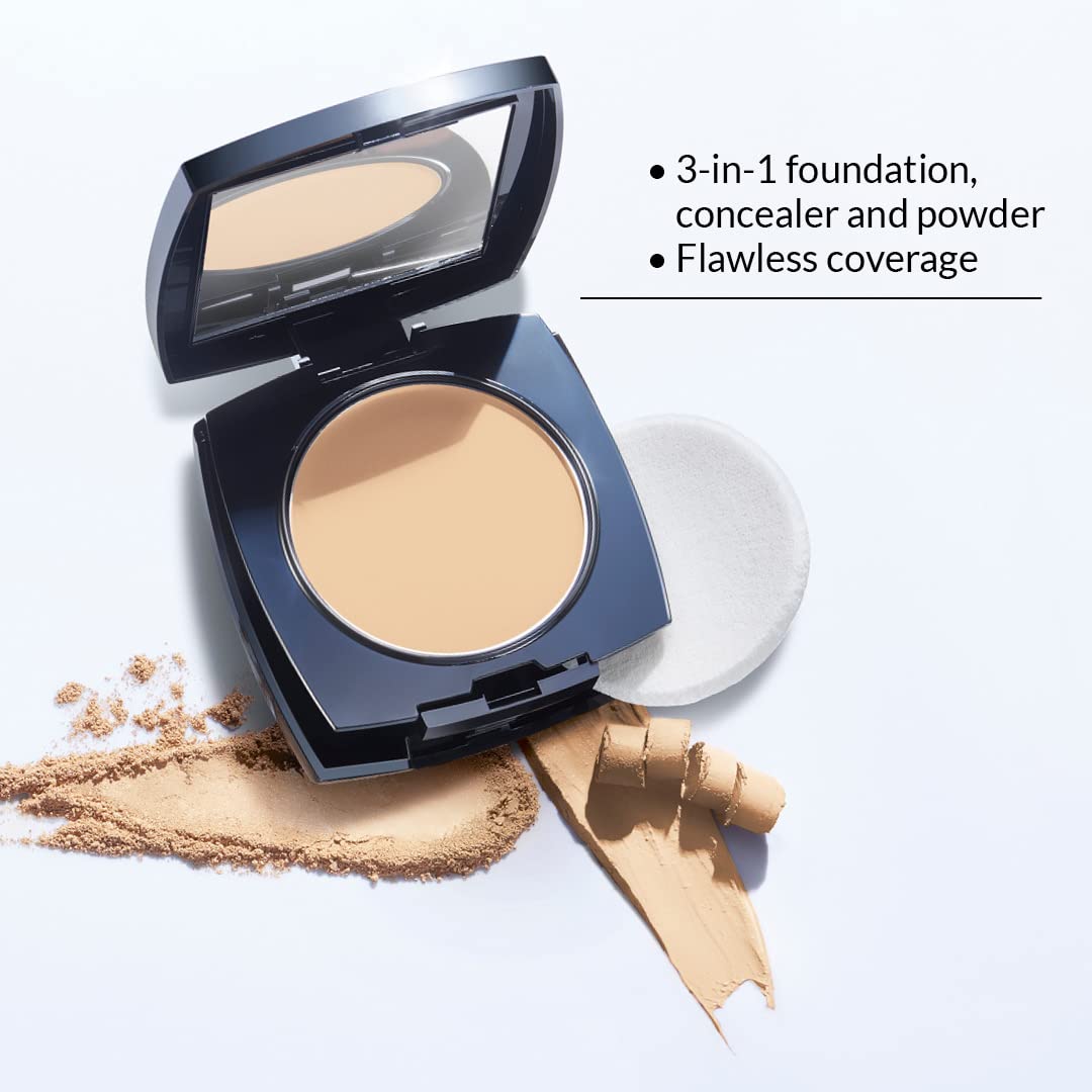 Avon True Flawless Cream To Powder Compact 3-in-1 Concealer, Foundation & Powder Alabaster - True Blue IQ Colour Technology