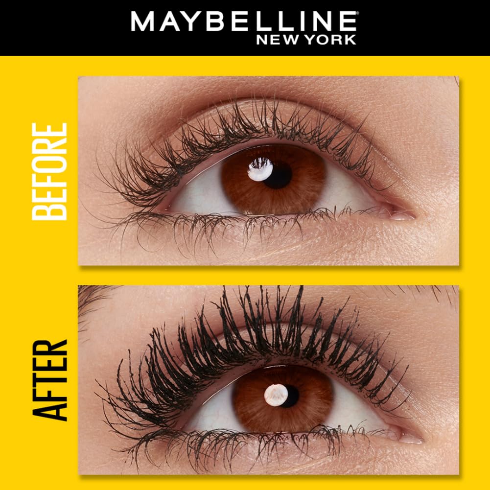 Maybelline Mascara, Colossal Mascara Lengthening and Volumising Waterproof Mascara, Up to 9x Volume in One Coat, Infused with 2x More Collagen, Clump-Free, Bold Black Finish, 01 Black