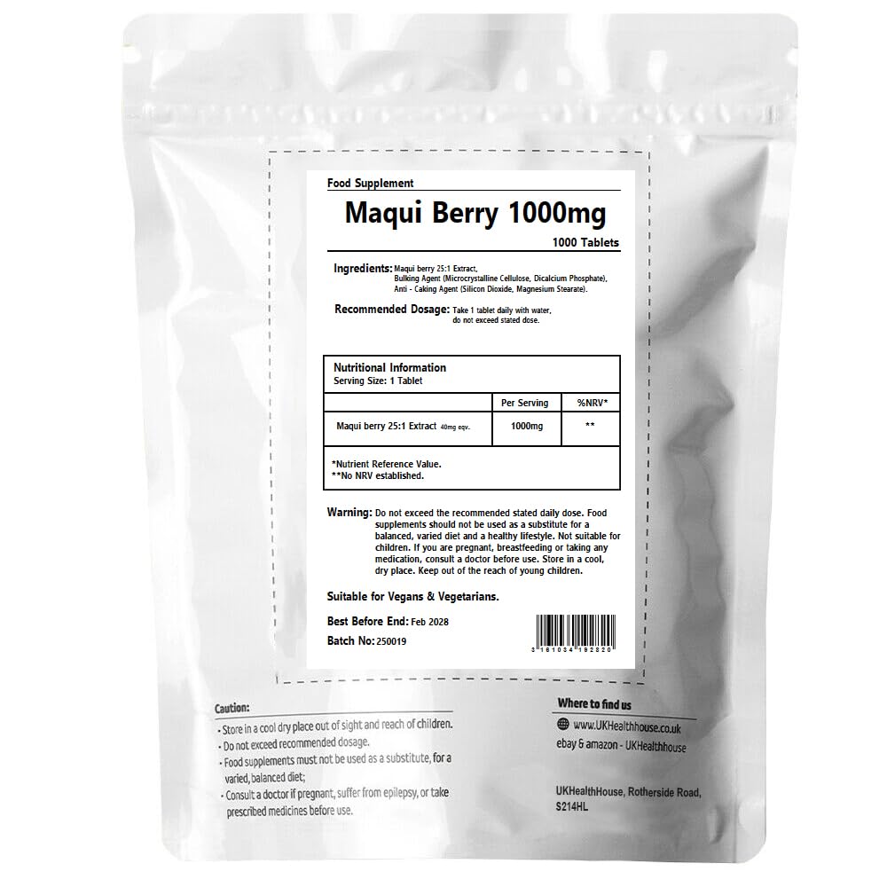 UKHealthHouse Maqui Berry Tablets 1000mg | Maqui Berry Extract Tablets | Potent Natural Antioxidant Support | Vegan & Vegetarian Friendly | Health & Wellbeing | UK (1000 tabs)
