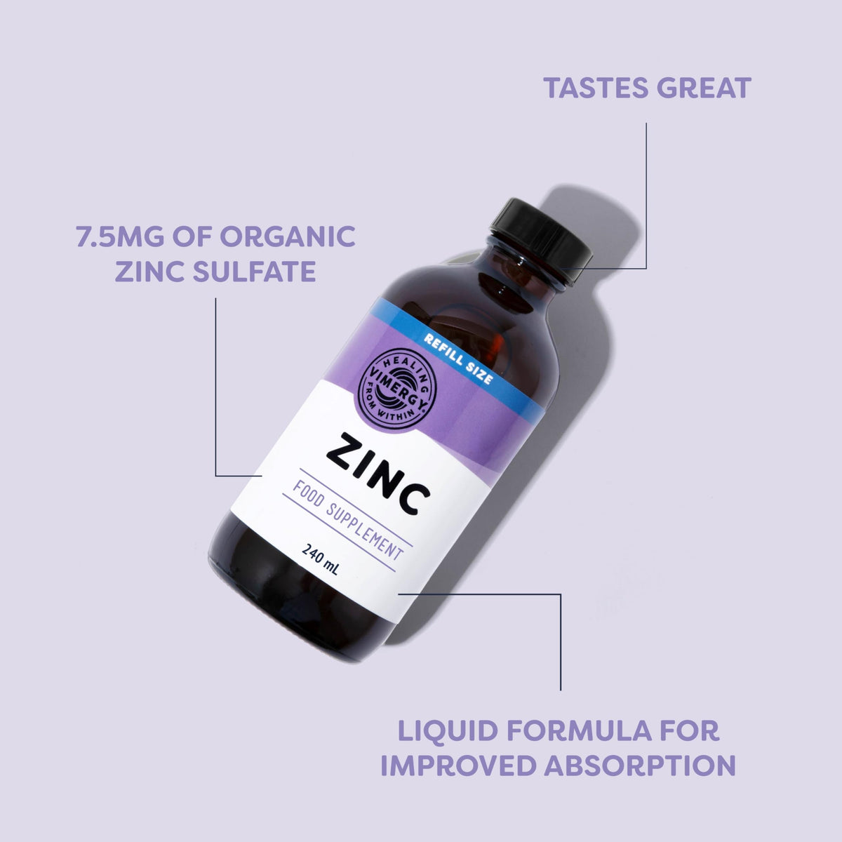 Vimergy Liquid Zinc 240 mL – 120 Servings – Liquid Zinc Supplement – Supports Immunity, Metabolism & Bone – Antioxidant – No Refined Sugar – Gluten-Free Non-GMO Kosher Vegan/Paleo Friendly