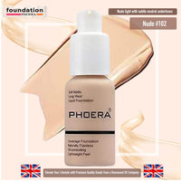 Glamza PHOERA Foundation Concealer Makeup Full Coverage Matte Brighten Long Lasting UK (102 NUDE)