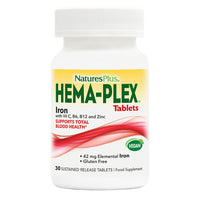 Nature's Plus NaturesPlus HemaPlex - Gentle Iron Supplement with Vitamin C, Methyl B12, Folate - Blood Health, Immune Support, Energy - Vegan, Gluten Free - 30 Tablets
