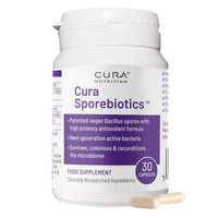 Cura Nutrition CURA NUTRITION SPOREBIOTICS – Spore Based Probiotic with Antioxidants, Active Bacteria Daily Supplement to Boost Akkermansia, 3 Bacillus Spores for Gut Health Support, Vegan Probiotics (30 Capsules)