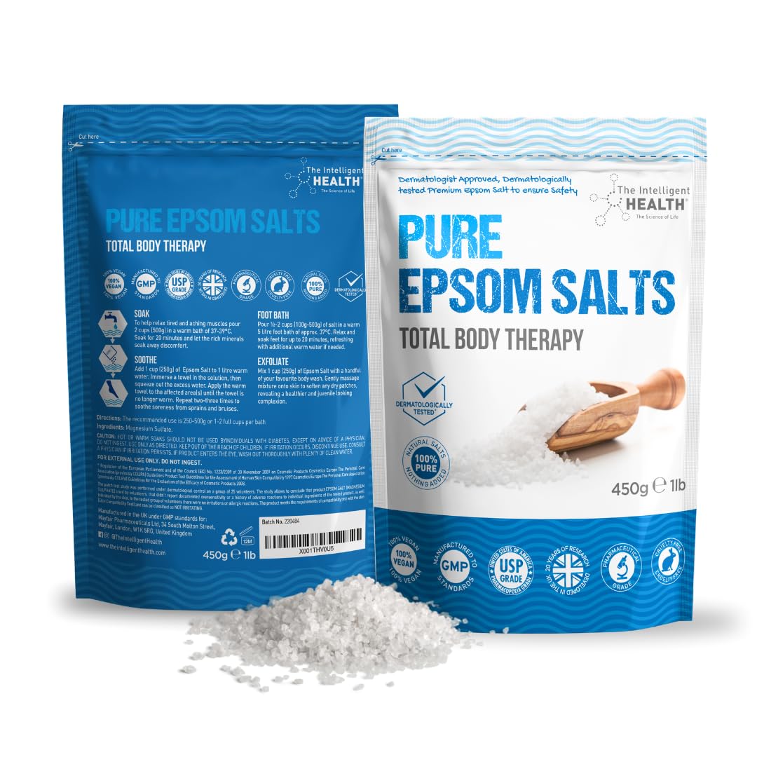 The Intelligent Health Magnesium Sulphate Bath Salts Soak, Muscle Magnesium Epsom Salts for Bathing and Foot Soaking for Women & Men - 450g Resealable Pouch