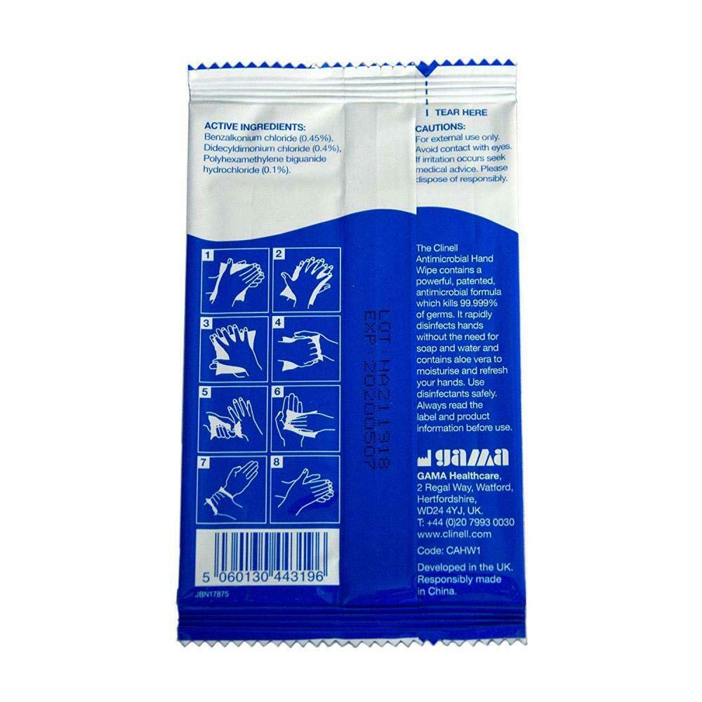 Clinell Antibacterial Hand Wipes - 10 x Individual Sachets (10)