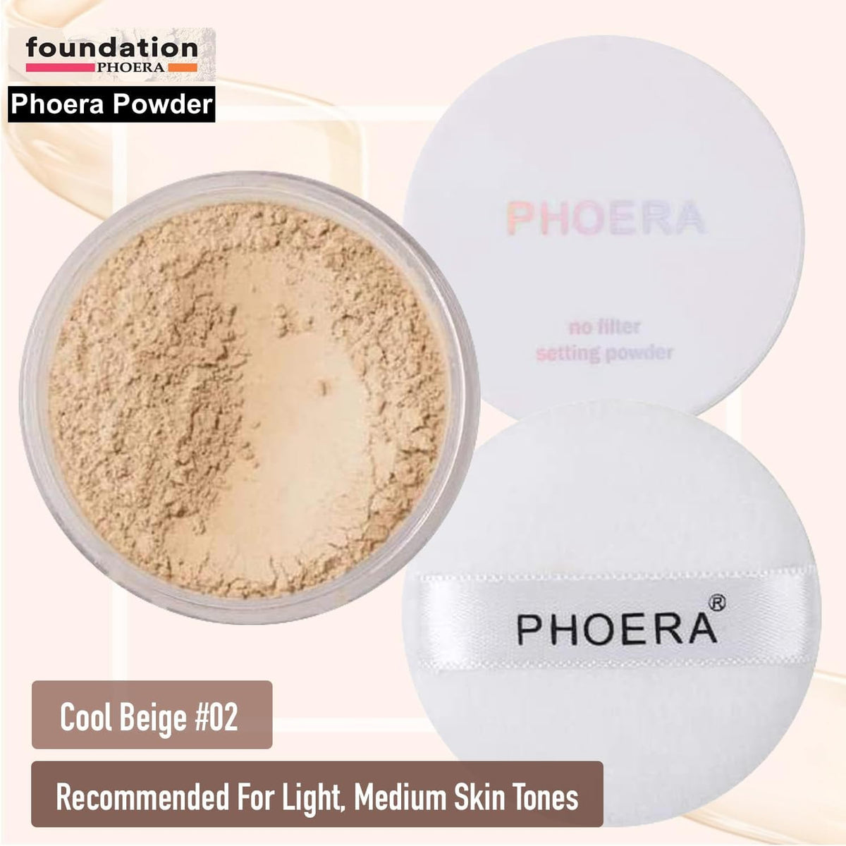 Glamza Phoera Foundation Full Coverage Makeup Set - Includes Nude & Buff Beige 30ml Matte Foundation, 6ml Face Primer & Cool Beige Setting Powder for All Day Wear Without Creasing, Caking, or Flashback
