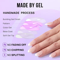 BTArtbox Press on Nails - Short Almond French Tip False Nails with Glue, 32Pcs Soft Gel Fake Nail in 16 Sizes, Reusable Semi-Transparent Stick on Nails for Women, White French