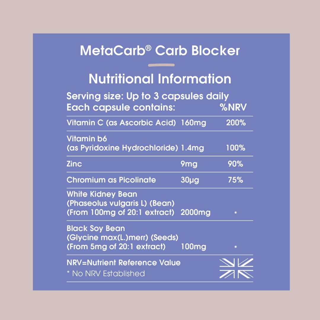 MetaCarb® Carb Blocker Capsules - High Strength Formulation with White Kidney Bean Extract, UK Made, 90 Capsules
