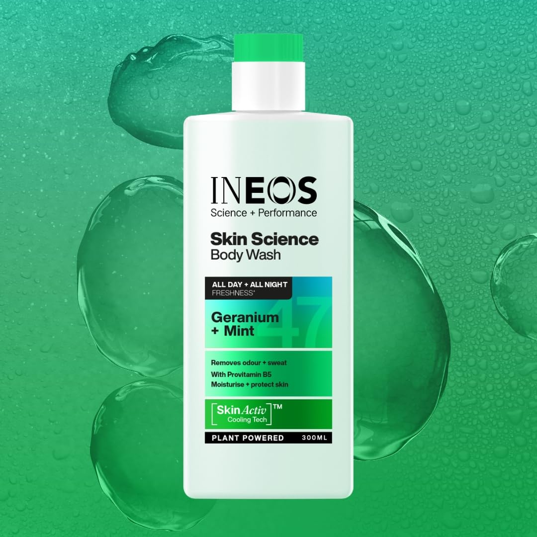 INEOS Skin Science - All Day Freshness With Provitamin B5 Body Wash Geranium + Mint - With SkinActiv Cooling Tech™ - Plant Powered 300ml