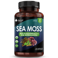 NEW LEAF PRODUCTS Sea Moss Complex - Pure Irish Sea Moss Capsules with Bladderwrack & KSM Ashwagandha - High Strength Seamoss Capsule - 120 Fill Vegan Irish Seamoss Capsules Made in The UK By New Leaf