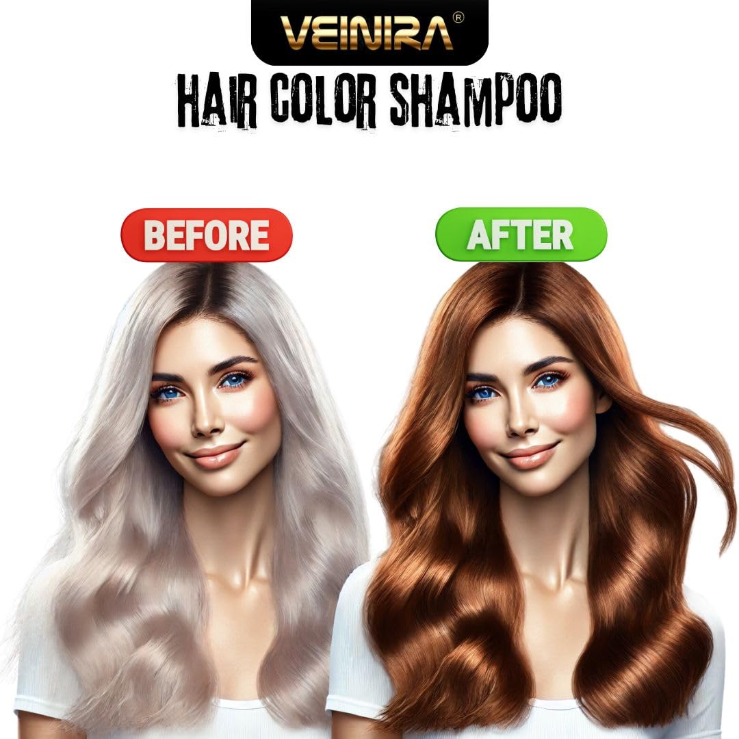 "VEINIRA Herbal Quick Hair Colour Shampoo: Effortless Instant Dye for Men and Women, 100% Natural Ingredients, No Ammonia, No Skin Stains, Speedy Application - 200ml (Medium Brown)