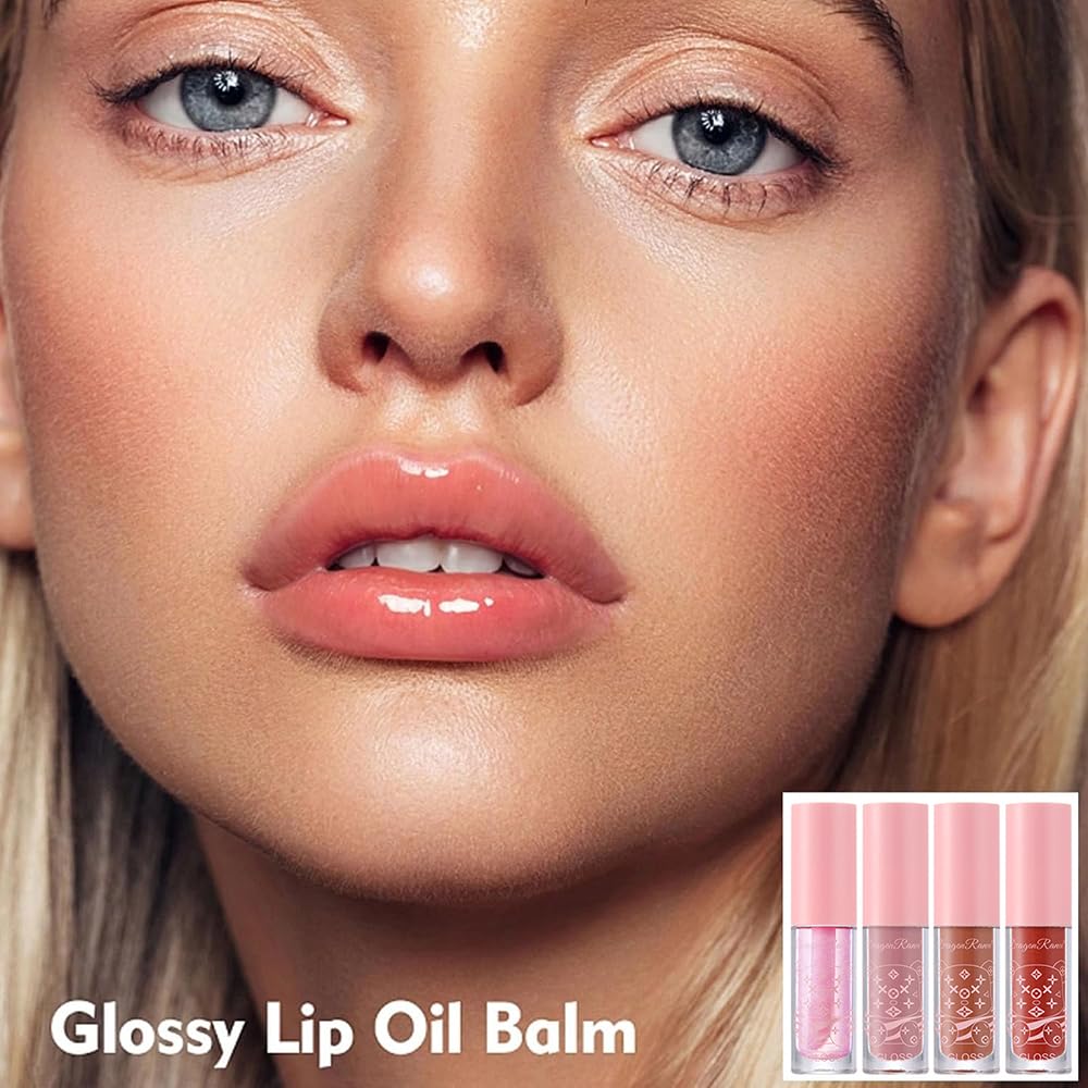 ZDHSOY 4Pcs Hydrating Lip Gloss Set, Moisturizing Tinted Lip oil Set/Long Lasting Lip Glow Balm Lip Care, Transparent Moisturizing No-Sticky Lip Gloss
