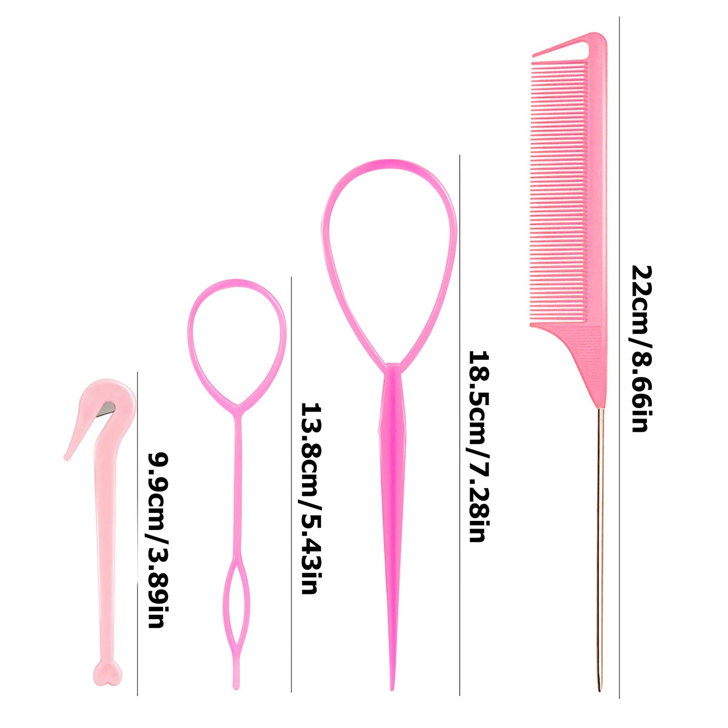 IRYNA 4Pcs Topsy Tail Hair Tool Hair Looping Tool Hair Braiding Tool with Rat Tail Comb, Ponytail Loop Hair Bands Remover Cutter Fast Hair Styling Accessories for Hair Braid