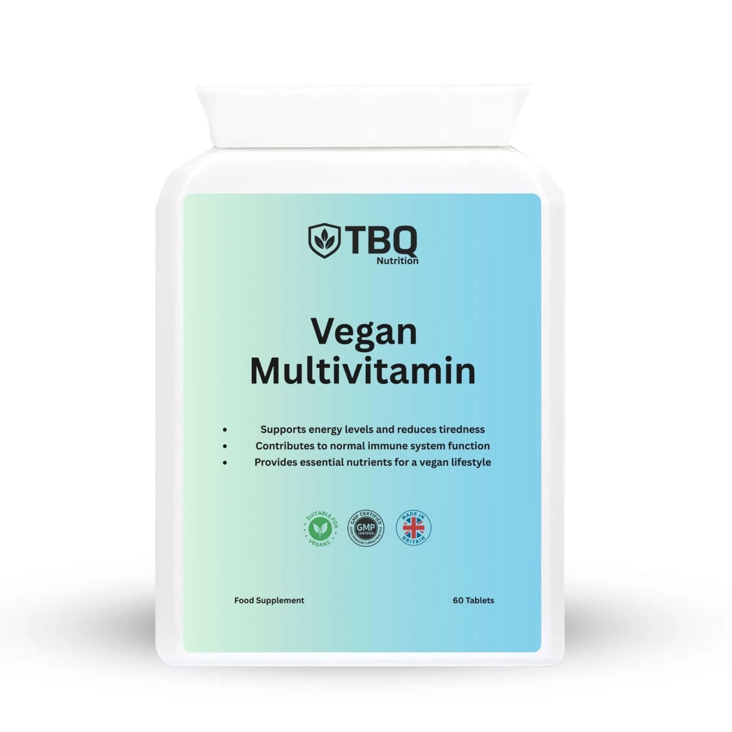 TBQ Nutrition Vegan Multivitamin & Mineral – 60 Tablets | High Strength Formula with Vitamin B12, Iron, Calcium, Zinc & Iodine | Daily Energy, Immunity & Wellness Support | Made in The UK