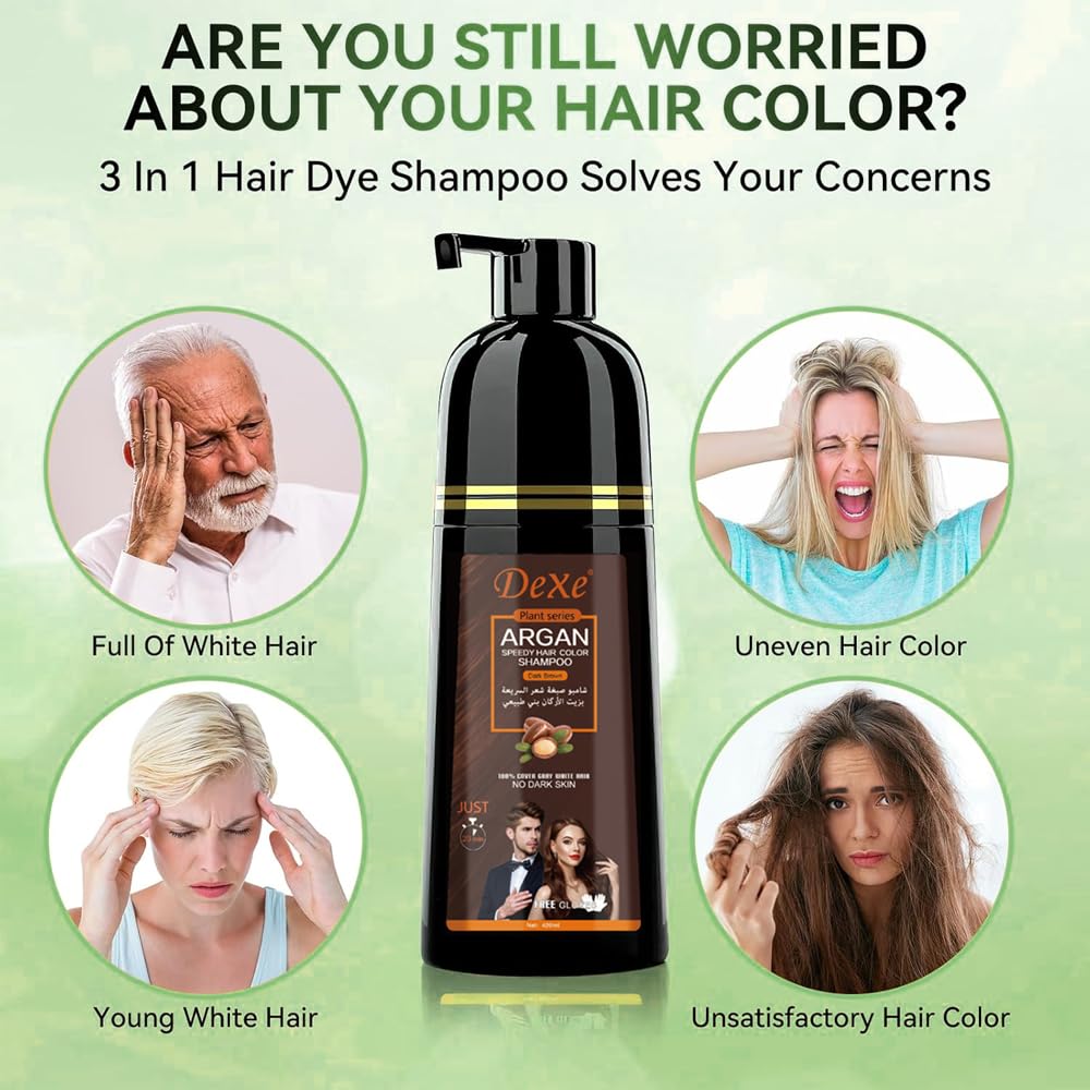 JRTTOSSE Instant Black Hair Shampoo 420ml - Semi-Permanent Black Hair Dye shampoo for Natural Hair, Lasts 30 Days, Fast Acting Formula for Men & Women (Dark Brown)