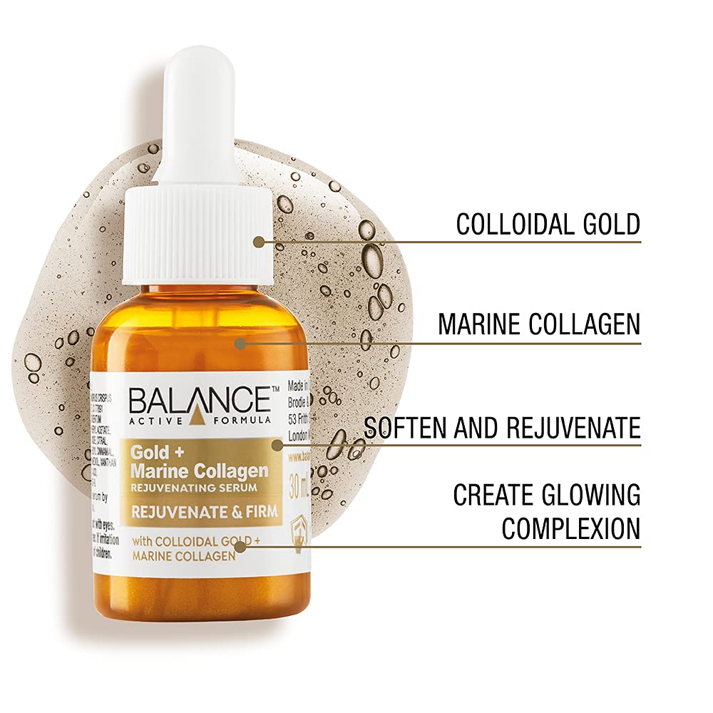 Balance Active Formula Gold and Marine Collagen Rejuvenating Serum - Light-Weight and Non-Greasy, Rejuvenating and Repairing, Plumper Appearance, Clear, 30 ml