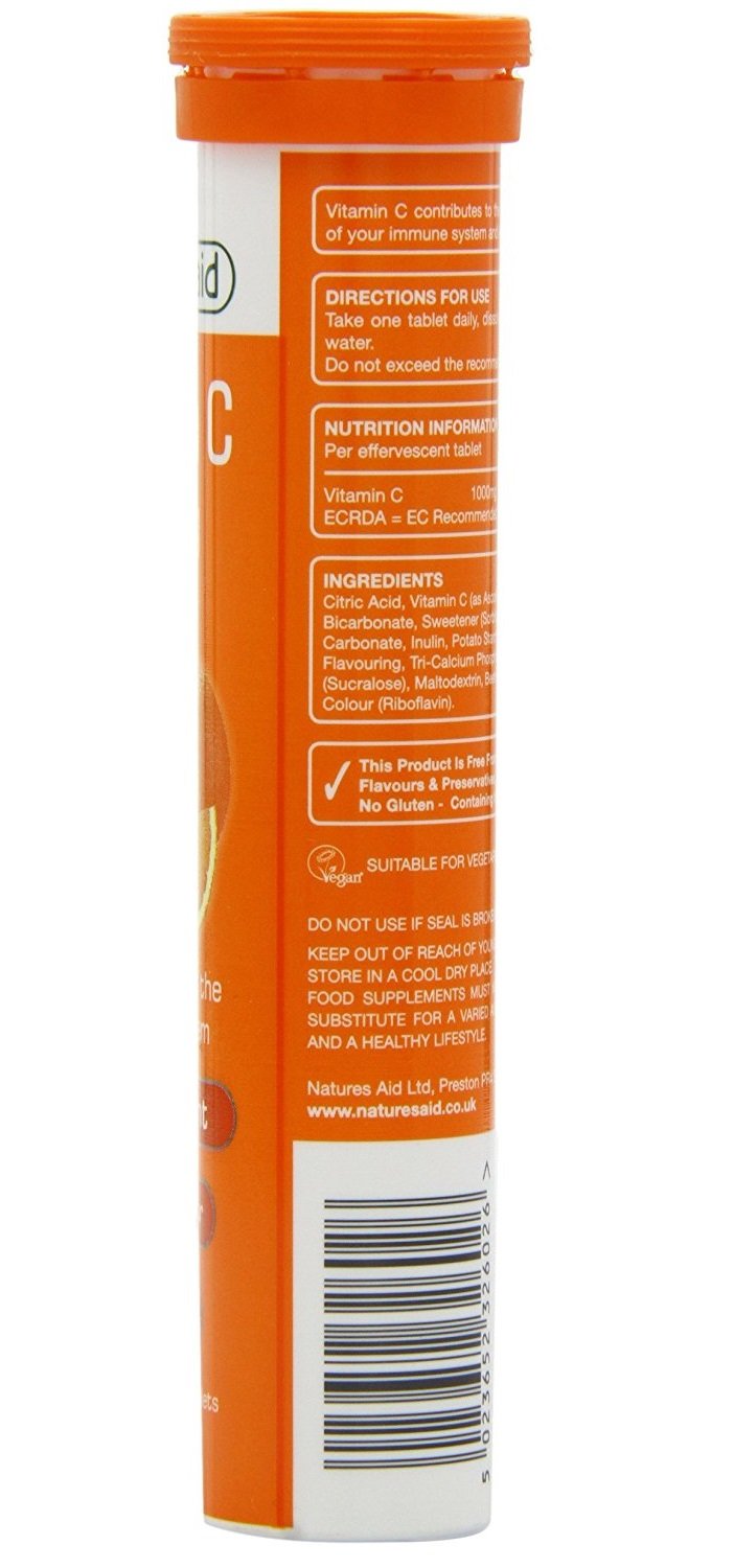 Natures Aid 1000 mg Vitamin C Effervescent 20 Tablets, 200 g