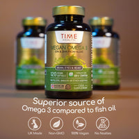 Time Health Vegan Omega 3 – EPA & DHA from Algae Oil – Premium Brand – Carrageenan-Free – Sustainable Algal Alternative to Fish Oil – Vegetarian Essential Fatty Acids – UK Made Supplement (120 Count (Pack of 1))